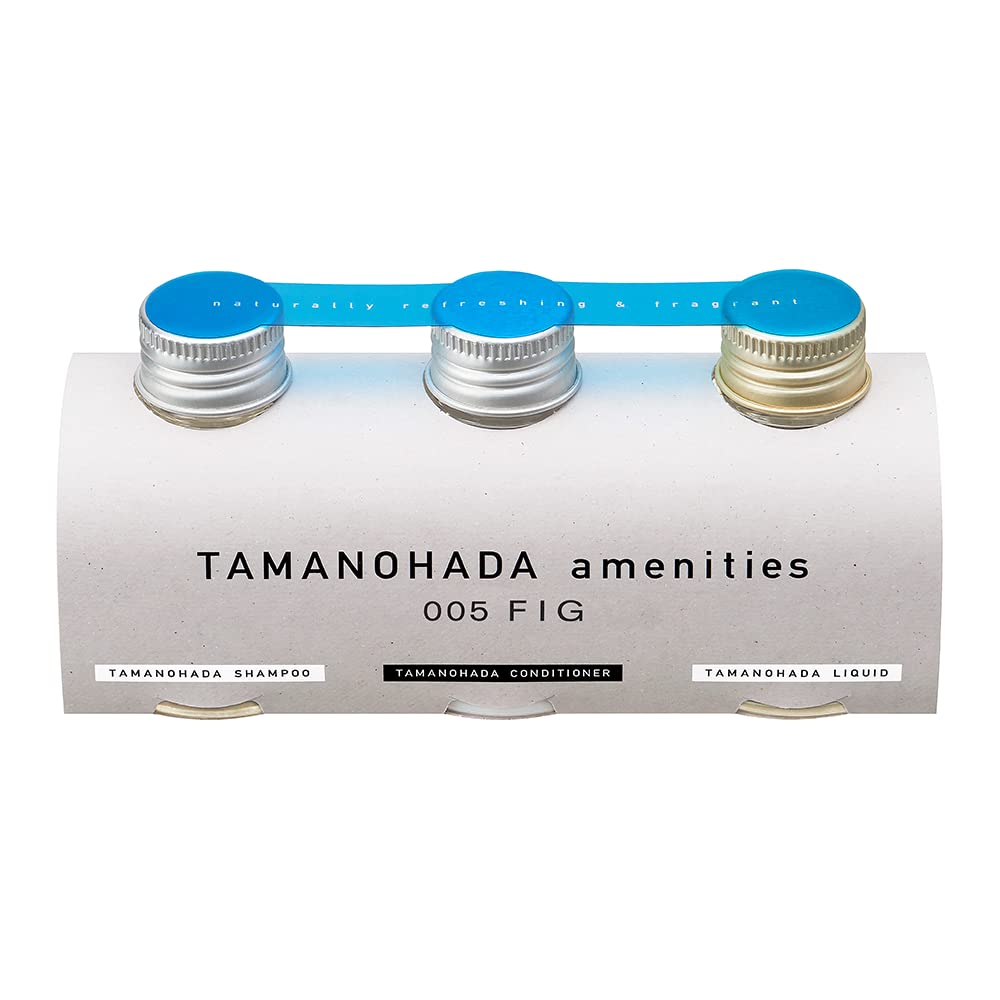 Amenities Travel Set 005 Fig, Shampoo, Conditioner and Body and Hand Liquid Soap in Three 80 mL Bottles with Aluminium Caps, Fig Fragrance, Made in Japan