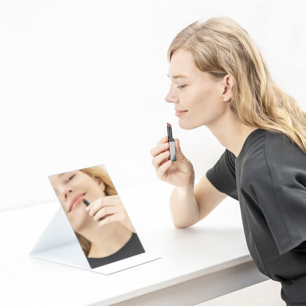 Horiuchi Mirror Pro-Model Folding Standing Mirror, Frameless Lightweight Makeup Mirror in S, M, L and LL Sizes, White or Black, Made in Japan