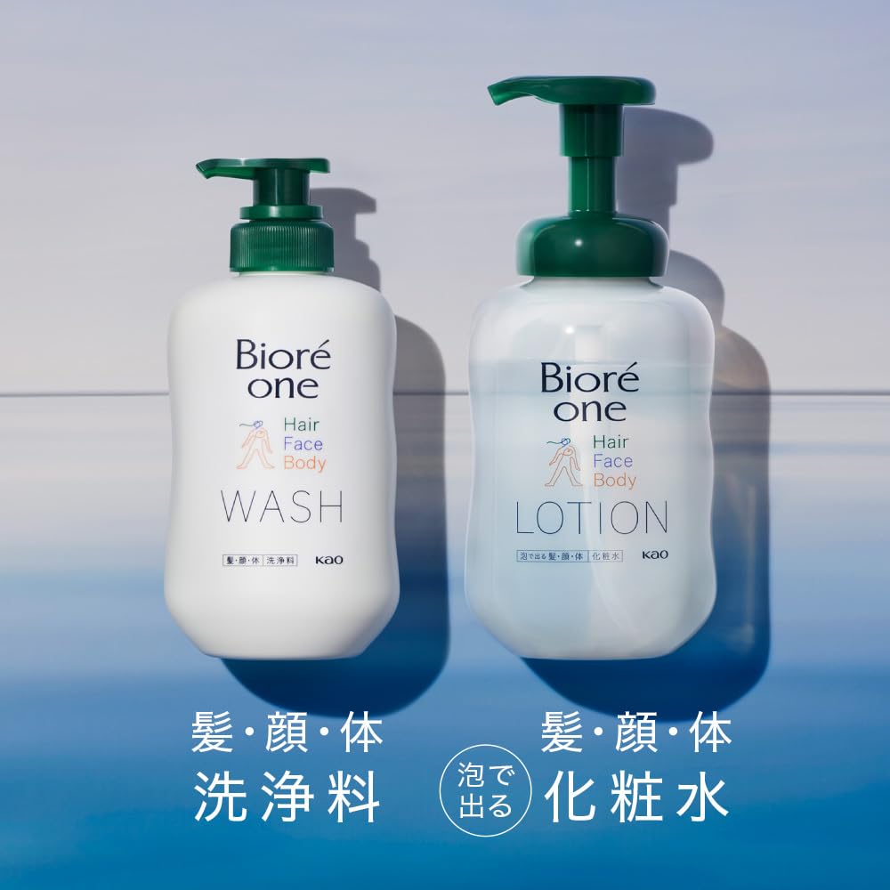 Bioré One Foaming Lotion for Hair, Face and Body, Comfort Savon Scent, Silicone-Free, 500 mL Pump and 700 mL Refill