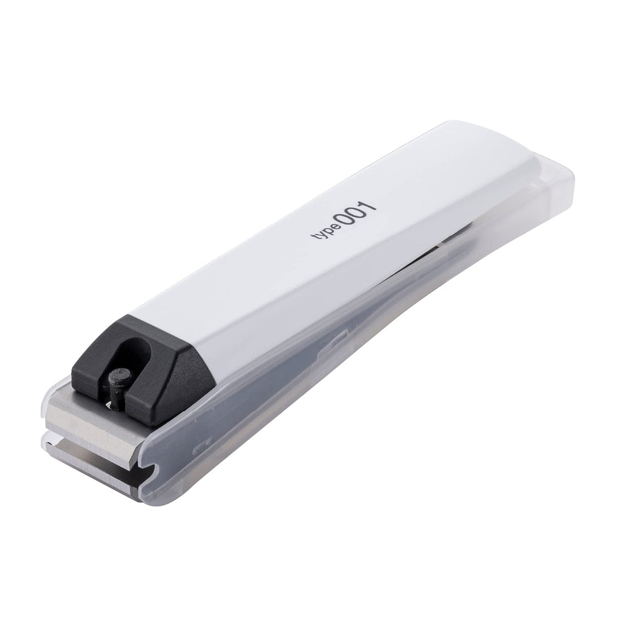 KAI Nail Clippers type001 L, White, Straight Blade with Catcher Case and Etched Nail File, Large Size for Hard Nails, Made in Japan