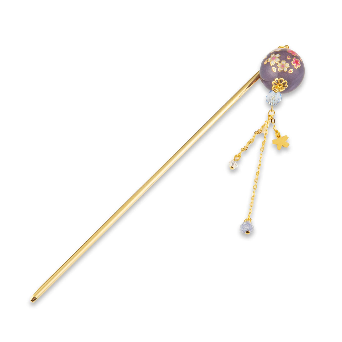 Kanzashi Hair Stick with Tombo-Dama Glass Bead and Swinging Chains, Single Prong Sakura Bead or Two-Prong Clear Bead, Made in Japan