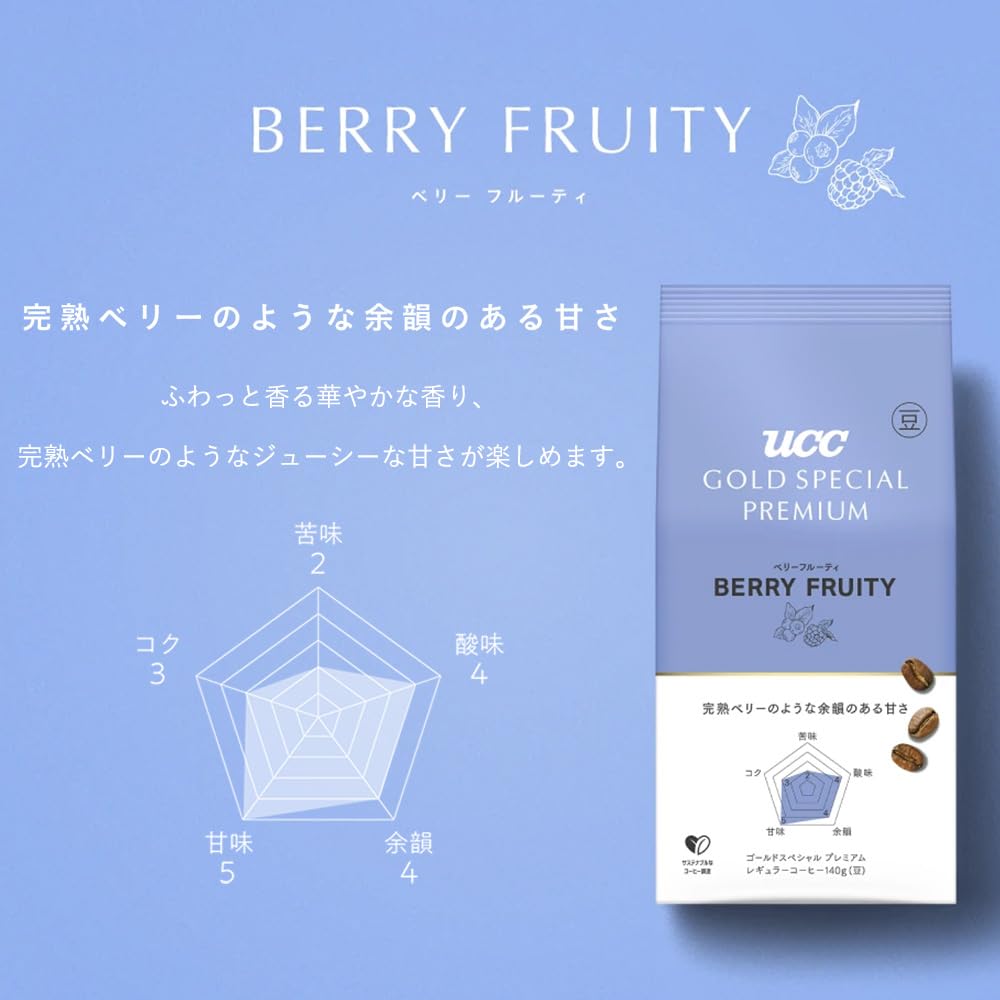 UCC Coffee Exploration Blue Mountain Blend Roasted Beans 140 g, Gold Special Berry Fruity Beans 140 g Or Blue Mountain Blend Ground 200 g