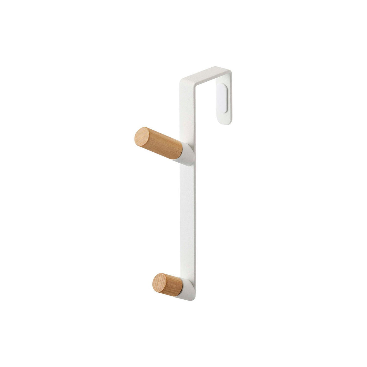 Yamazaki Tower Over-the-Door Hanger with Wooden Hooks, Over-the-Door Hanger With Natural Wood Hooks for Hangers, Hats and Bags, Hooks Over a Door or Folding Door up to 3.6 cm Thick, Holds 2 kg Per Hook, 1.5 x 9.8 x 18 cm and 80 g, White or Black