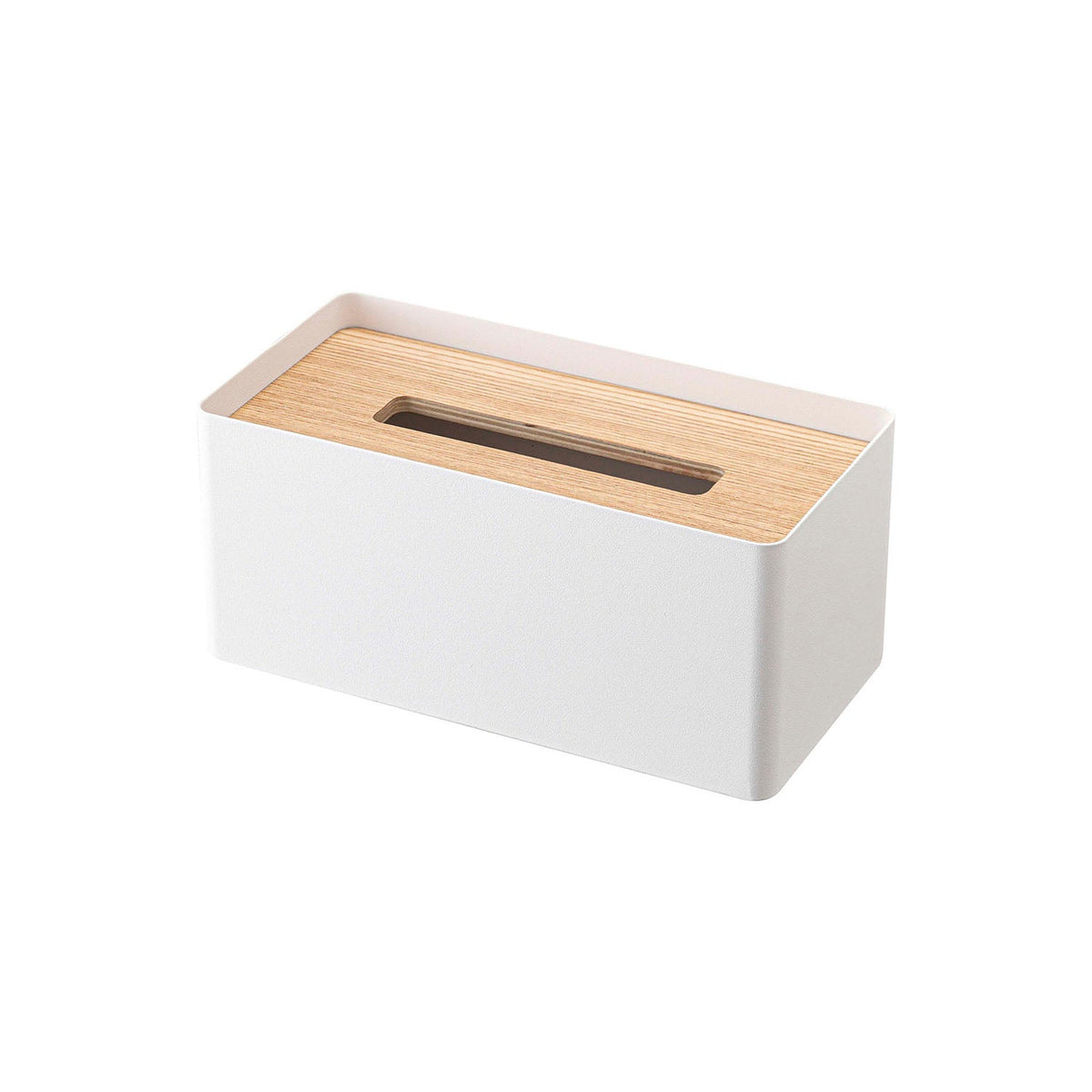 Yamazaki Rin Lidded Tissue Case for Thick Boxes, Steel Case with a Wood Lid for Tissue Boxes up to 10 cm High, Including Thick and Imported Boxes, 26 x 13 x 11.5 cm and 1100 g, Brown or Natural