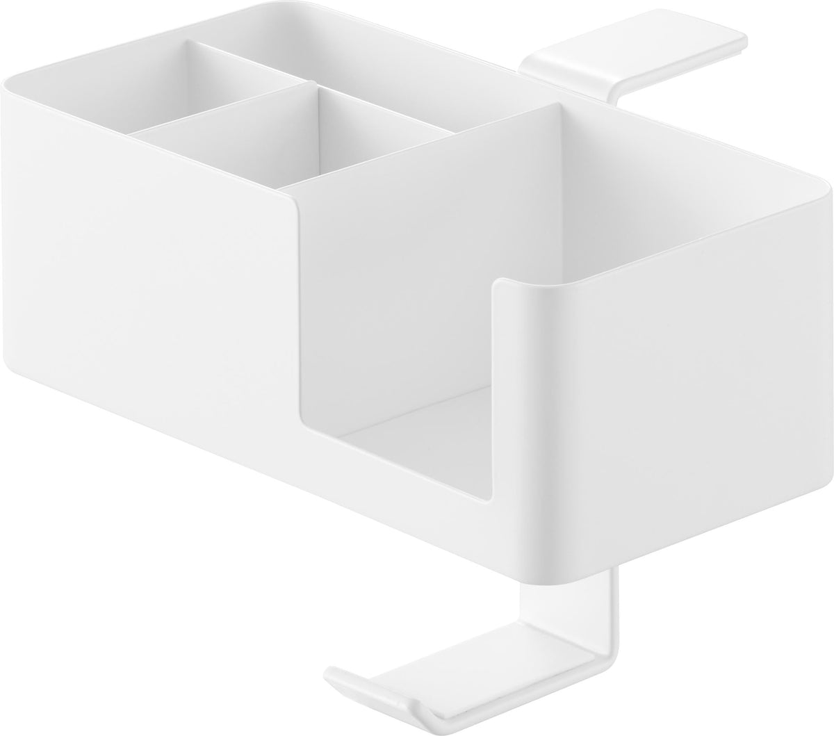 Yamazaki Tower Table-Side Clamp Multi Rack, Clamp-On Steel Organizer with Cup Holder, Phone Slot and Headphone Hook, 18 x 13.5 x 14 cm and 790 g, White or Black