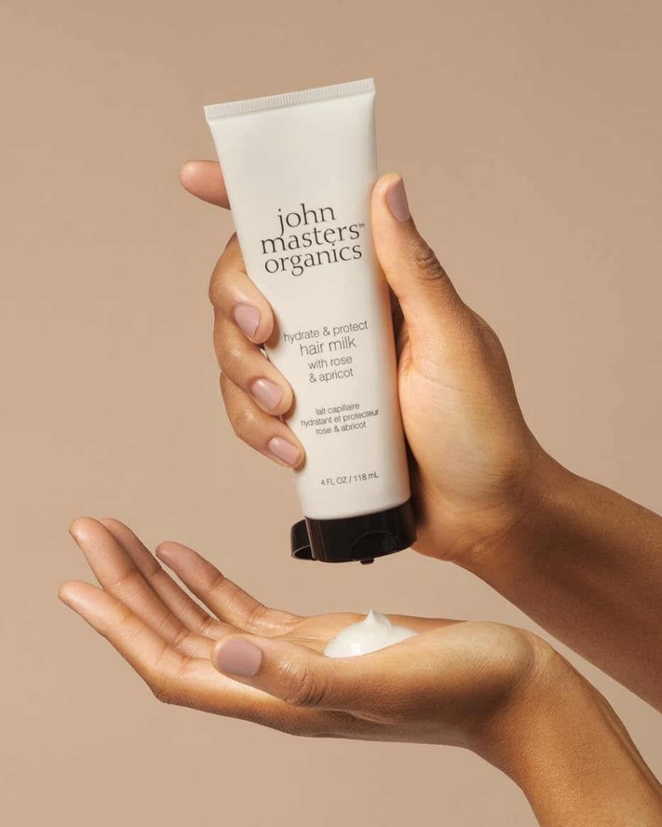 John Masters Organics Hydrate and Protect Hair Milk with Rose and Apricot, Leave-In Hair Treatment, 118 mL