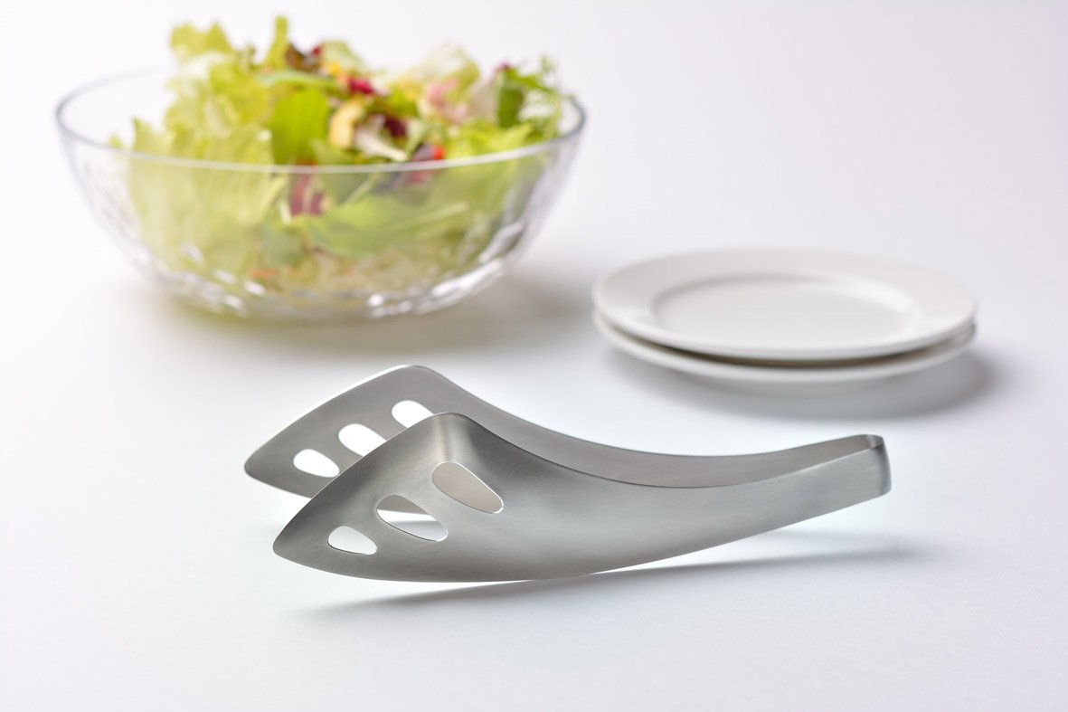 Aux Leye Fingertip Server Tongs, Stainless Steel Serving Tongs for Salad and Rolls, 21 cm, Made in Japan, Silver Without Box or With Gift Box