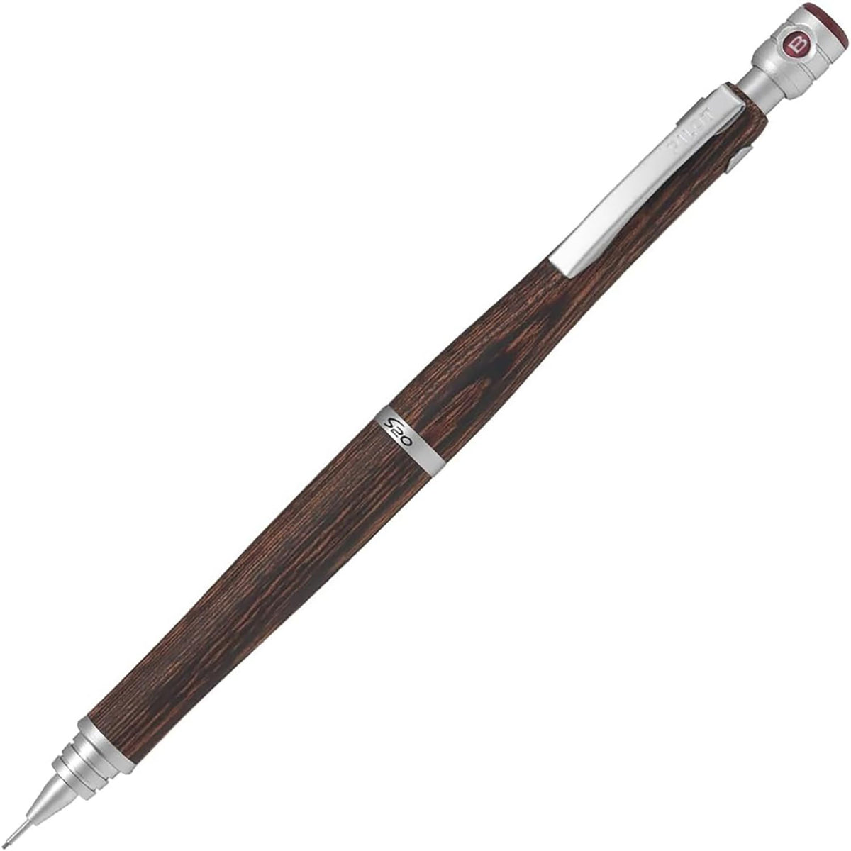 PILOT S20 Mechanical Pencil, Wooden-Barrel Knock-Type Drafting Pencil, 0.3 or 0.5 mm, 146 x 10.6 mm and 18 g, Mahogany, Brown, Dark Brown, Deep Red or Black