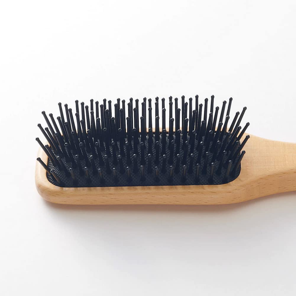 MUJI Beech Wood Hair Brush, 20 cm, Cushioned Nylon-Pin Paddle Brush
