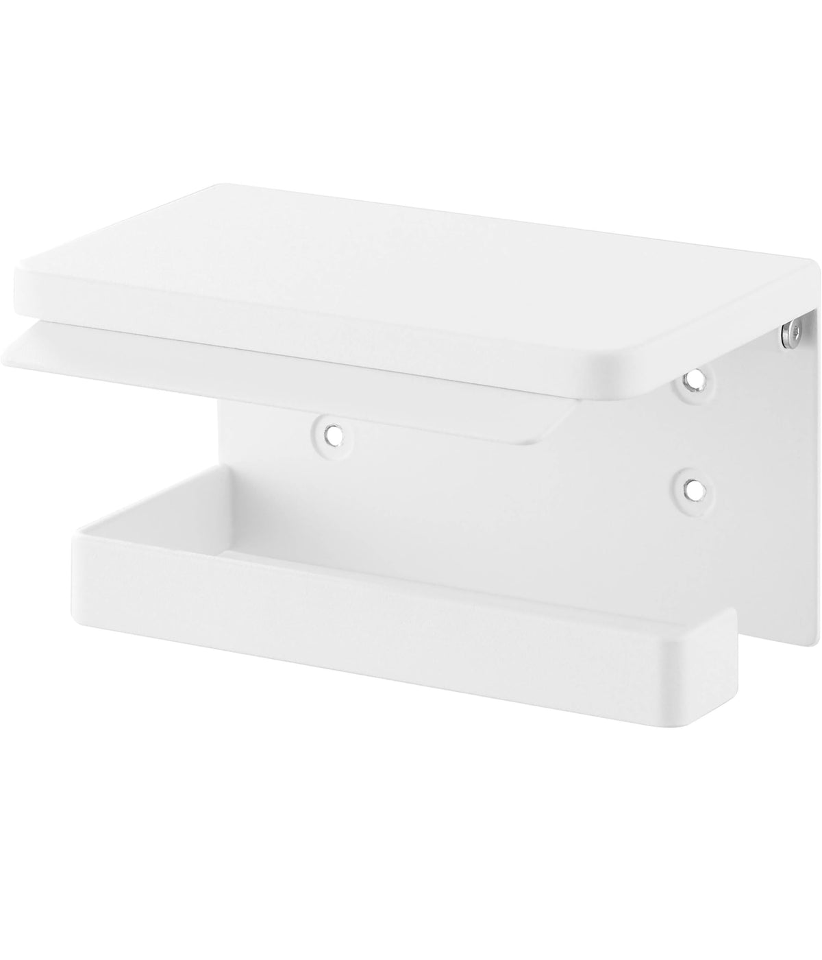 Yamazaki Tower Wall Toilet Paper Holder with Shelf, Steel Holder with Gypsum Board Pins and Wood Screws, Single 14 cm or Double 28.5 cm Wide, White or Black