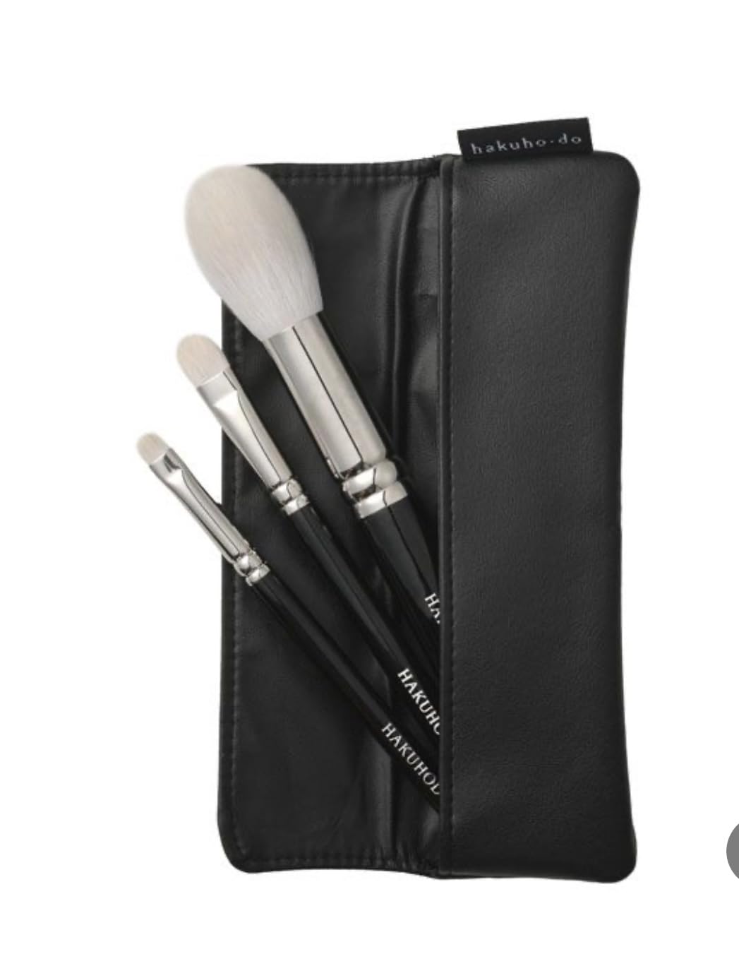 Hakuhodo Makeup Brush Set, Basic Selection 3 Brushes with Roll Case, Goat Hair with Wooden Handles
