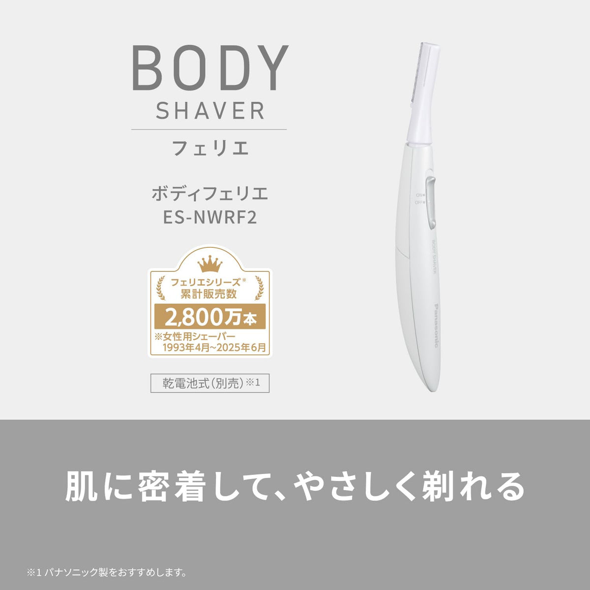 Panasonic Body Shaver ES-NWRF2-H, Dry Shaving Body Shaver with Swing Head and Round-Tip Blade, One AAA Battery, Gray