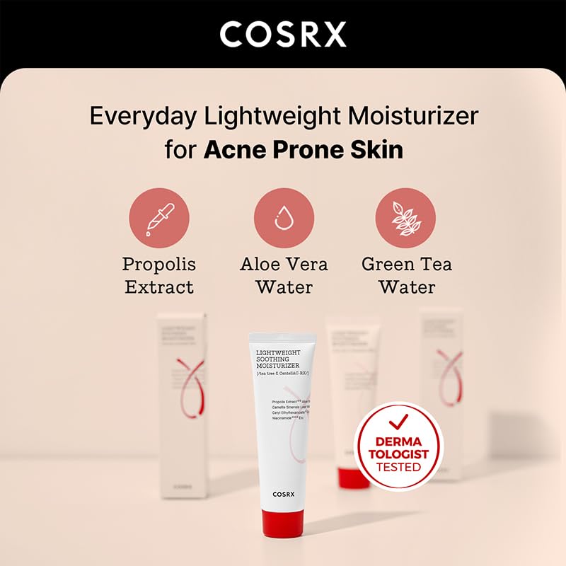 COSRX AC Collection Lightweight Soothing Moisturizer, Tea Tree and CentellAC-Rx Moisturising Gel Cream for Acne-Prone Skin, 80 mL