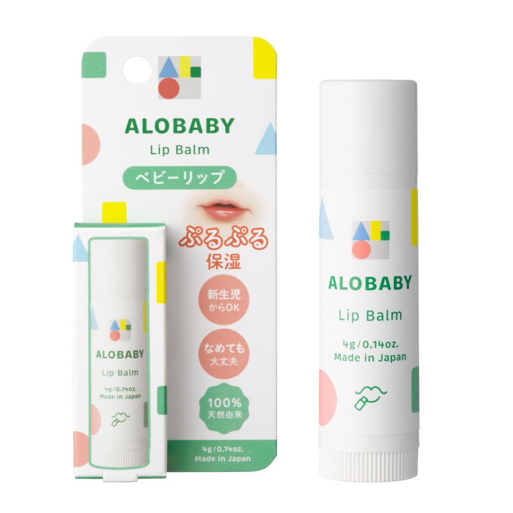 Alobaby Baby Lip Balm 4 g, 100% Natural-Derived Fragrance-Free Moisturising Lip Balm Stick for Babies, Made in Japan