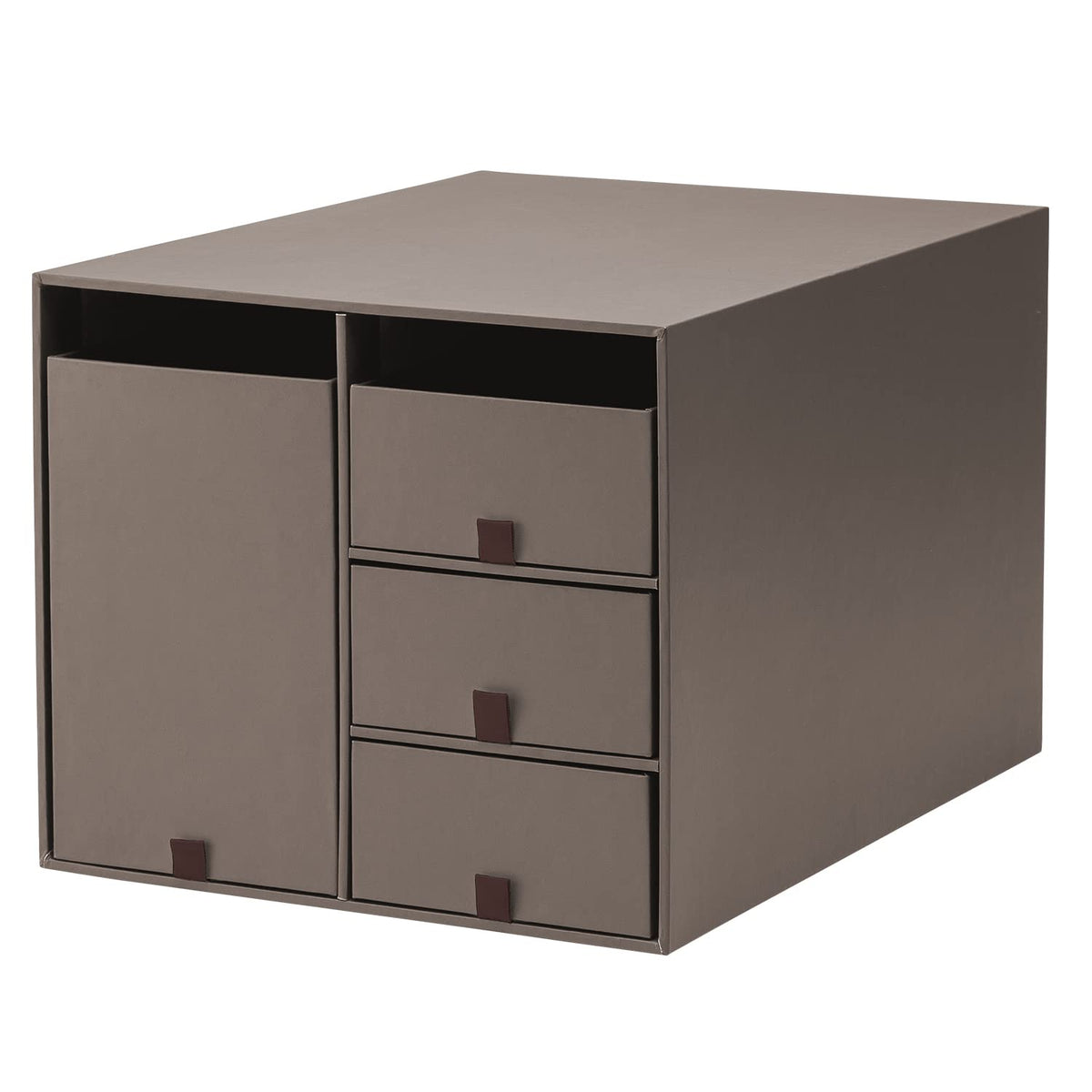 PLUS Desk Organizer Living Post LP-304YL, L Size Board Storage Box with Deep Box and 3 Drawers, 203 x 270 x 174 mm, Matte Laminated Paper, Black, Cream White or Brown