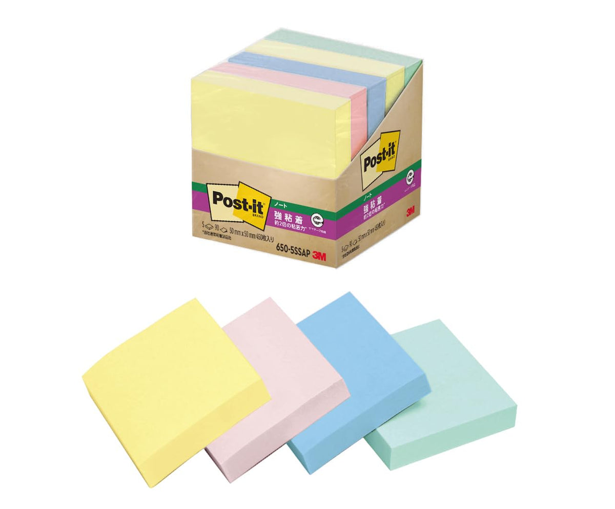 3M Post-it Strong Adhesive Sticky Notes 50 x 50 mm, 90 Sheets per Pad, Neon or Pastel Colours, Packs of 5, 6, 10 or 20 Pads