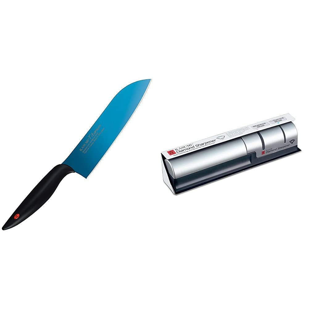 Sumikama Kasumi Titanium Blue Knife With Diamond Sharpener