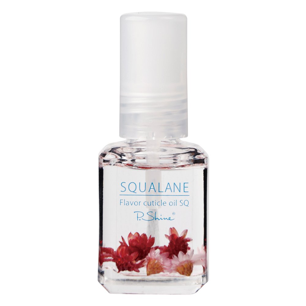 P.Shine Flavor Cuticle Oil SQ 12 mL, Squalane Nail and Cuticle Oil with Dried Flowers, La France Pear, Peach or Black Cherry Scent