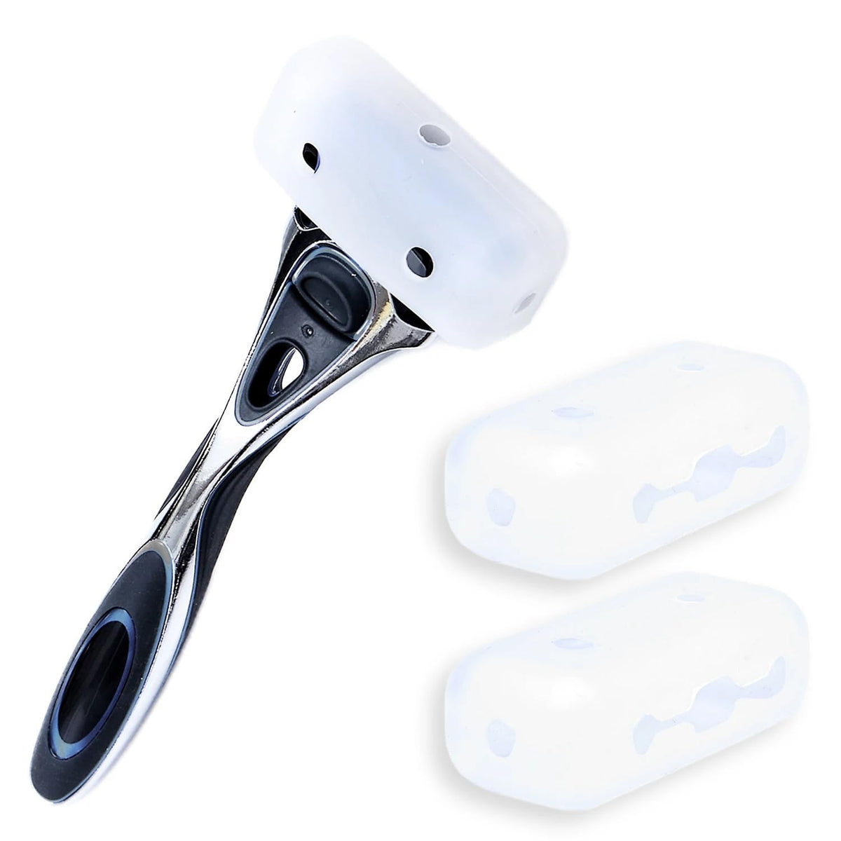 Tomerry Silicone Razor Head Covers, Set of 2 Washable Blade Guard Caps for T-Shaped Razors, 5 g Each, White
