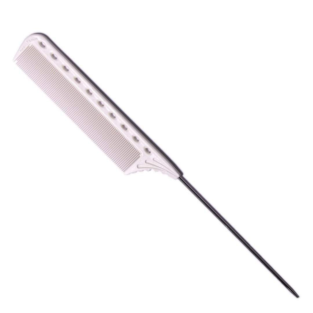 Y.S.PARK YS-122 Winding Tail Comb, White, Fine-Tooth Parting Comb with Metal Tail