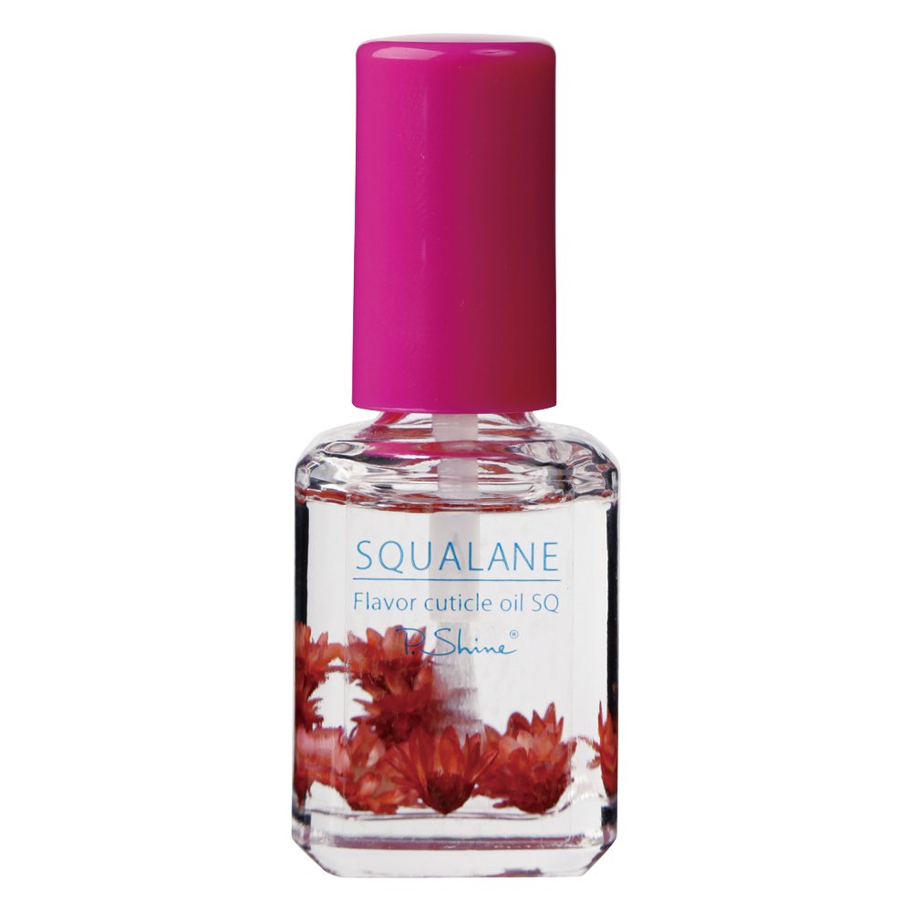P.Shine Flavor Cuticle Oil SQ 12 mL, Squalane Nail and Cuticle Oil with Dried Flowers, La France Pear, Peach or Black Cherry Scent