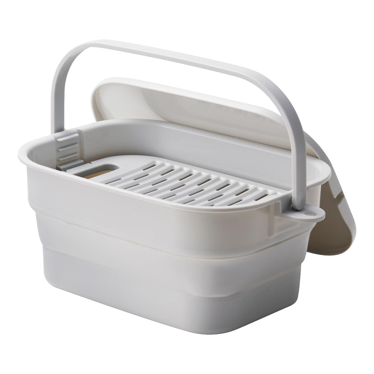 ISETO Foldable Soak Bucket with Washboard and Lid, Foldable Soak Bucket with a Lid and a Washboard, in 7 L or 16 L, Made in Japan, 7 L or 16 L and 688 g or 1280 g, White 7 L or Grey 7 L or Mint Green 7 L or White 16 L or Grey 16 L