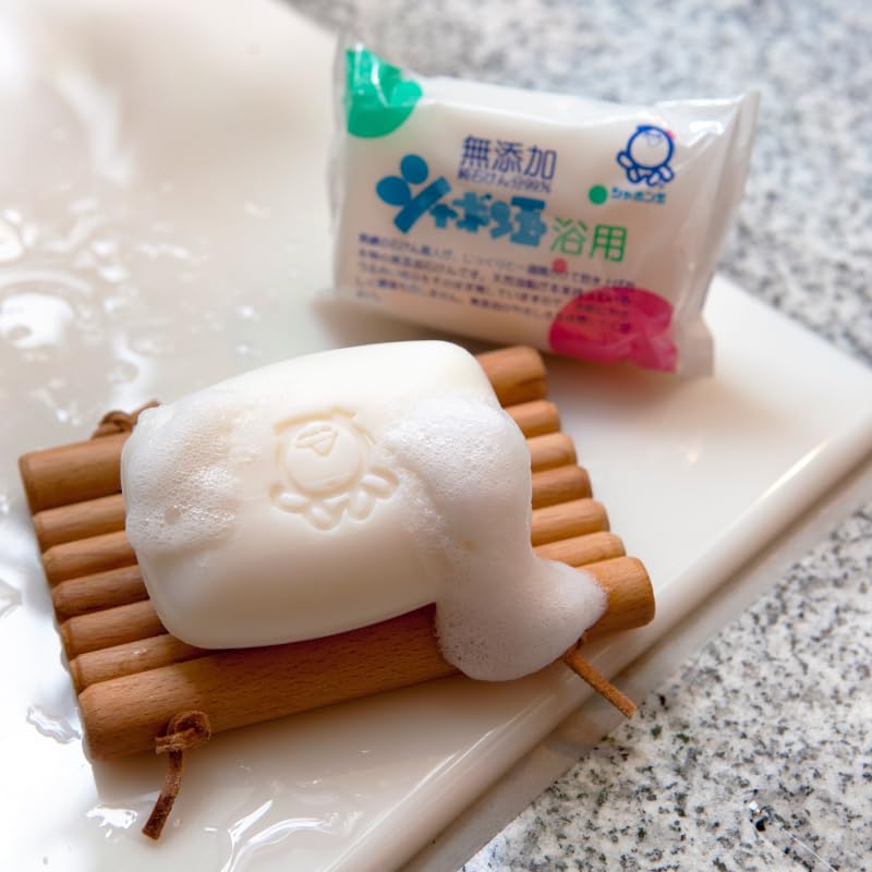 Shabondama Additive-Free Bath Soap, Pure Soap Bar 100 g x 3 for Face, Hair, Body and Hands, Unscented