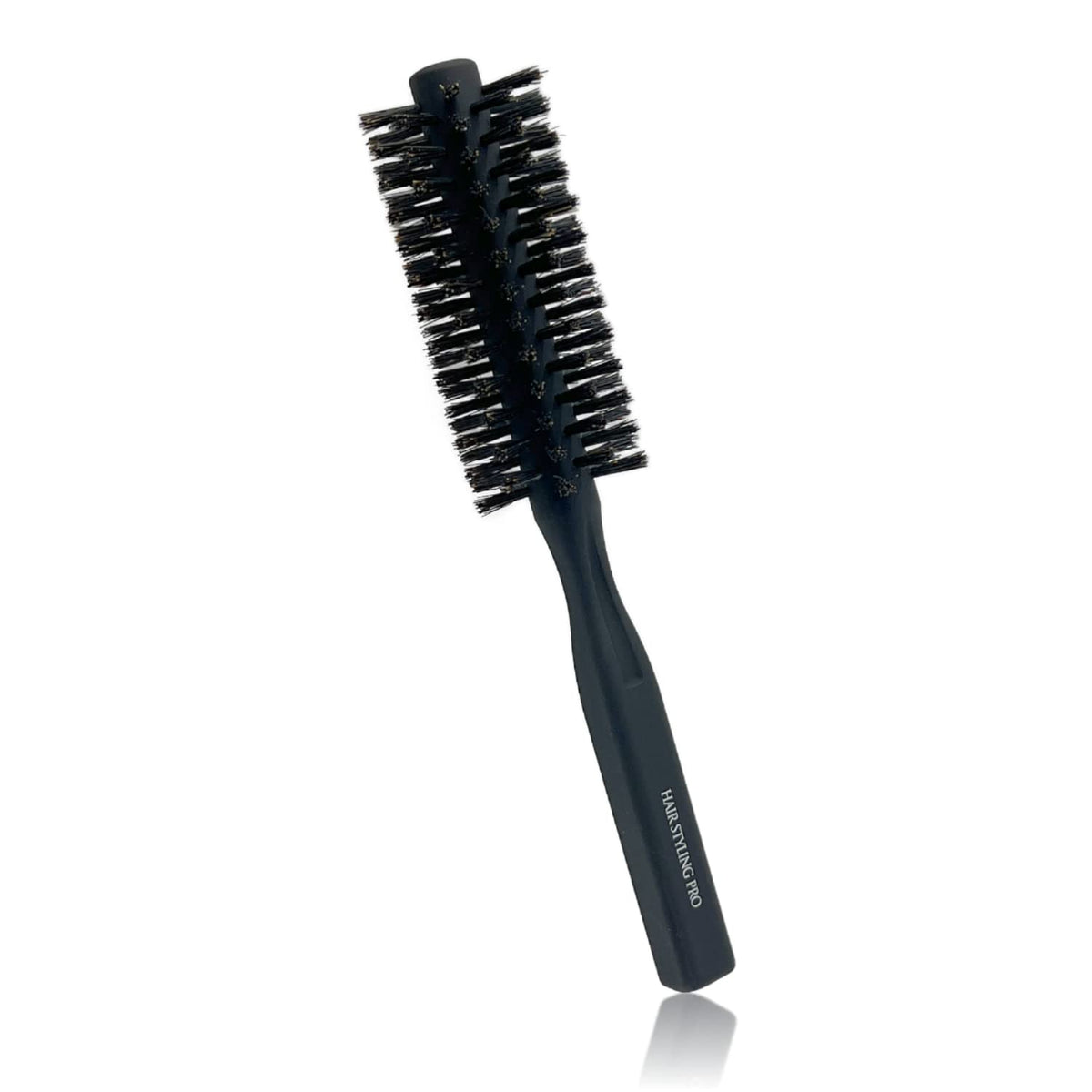 VESS Hair Styling Pro Roll Brush SPR-2200, 40 mm 100% Pig Hair Round Brush with Square Handle, Matte Black, Made in Japan