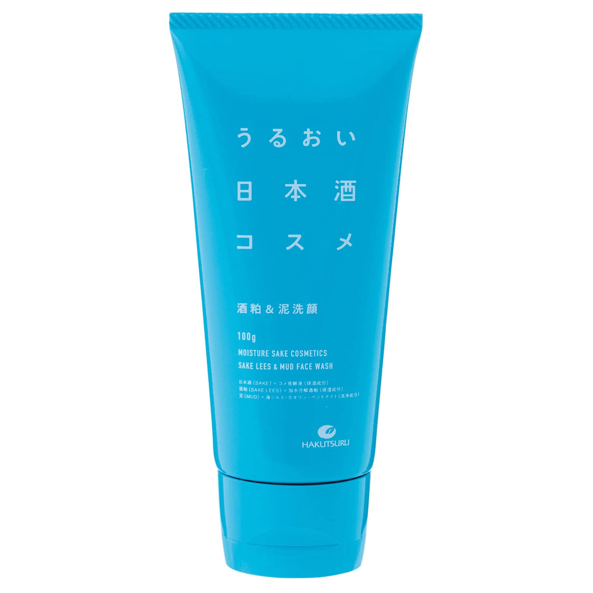 Hakutsuru Moisturizing Sake Cosmetics Sake Lees and Mud Face Wash with Niacinamide, Paraben-Free, 100 g Tube