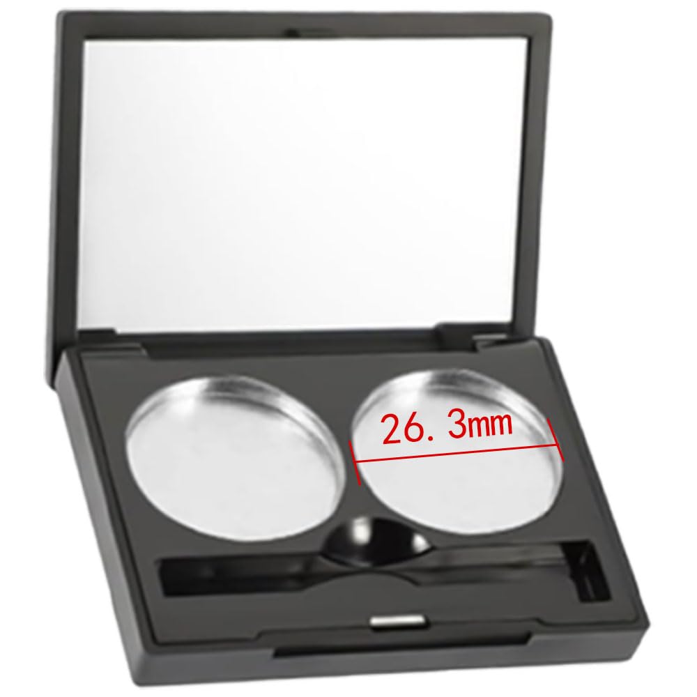 GIOECRY Empty Eyeshadow Palette Cases, Set of 3 Refillable 2-Pan Makeup Cases with Mirror, Brushes and Adhesive, 26.3 mm Pans