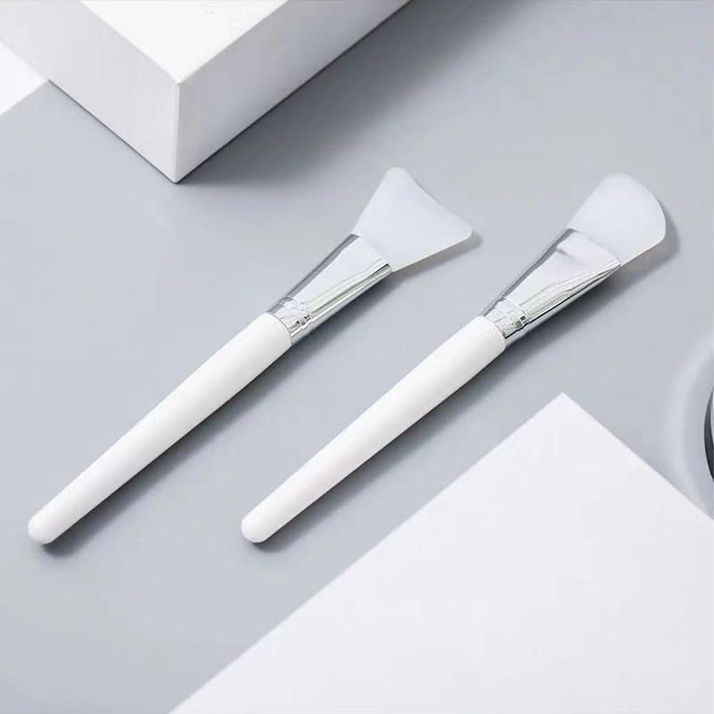 Qikeji Silicone Mask Brush Set of 3, Face Mask and Lotion Applicator Brushes in Three Head Sizes, White Handles with Metal Ferrules