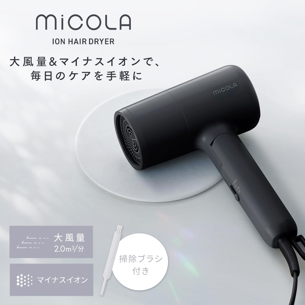 Iris Ohyama Ion Hair Dryer IDR-AZ103-B, Lightweight 380 g Folding Dryer with 1200 W, 2.0 m3 per Minute Airflow and Negative Ions, Black