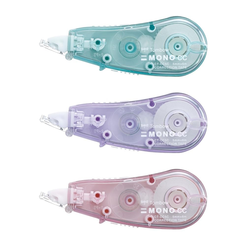 Tombow Mono CC Disposable Correction Tape, 5, 6 or 8.4 mm Wide and 6 m Long, Compact Vertical-Pull with Cover Head and Wobble-Correcting Head, 27 x 17 x 73 mm and 11 g Each, Packs of 3 to 10