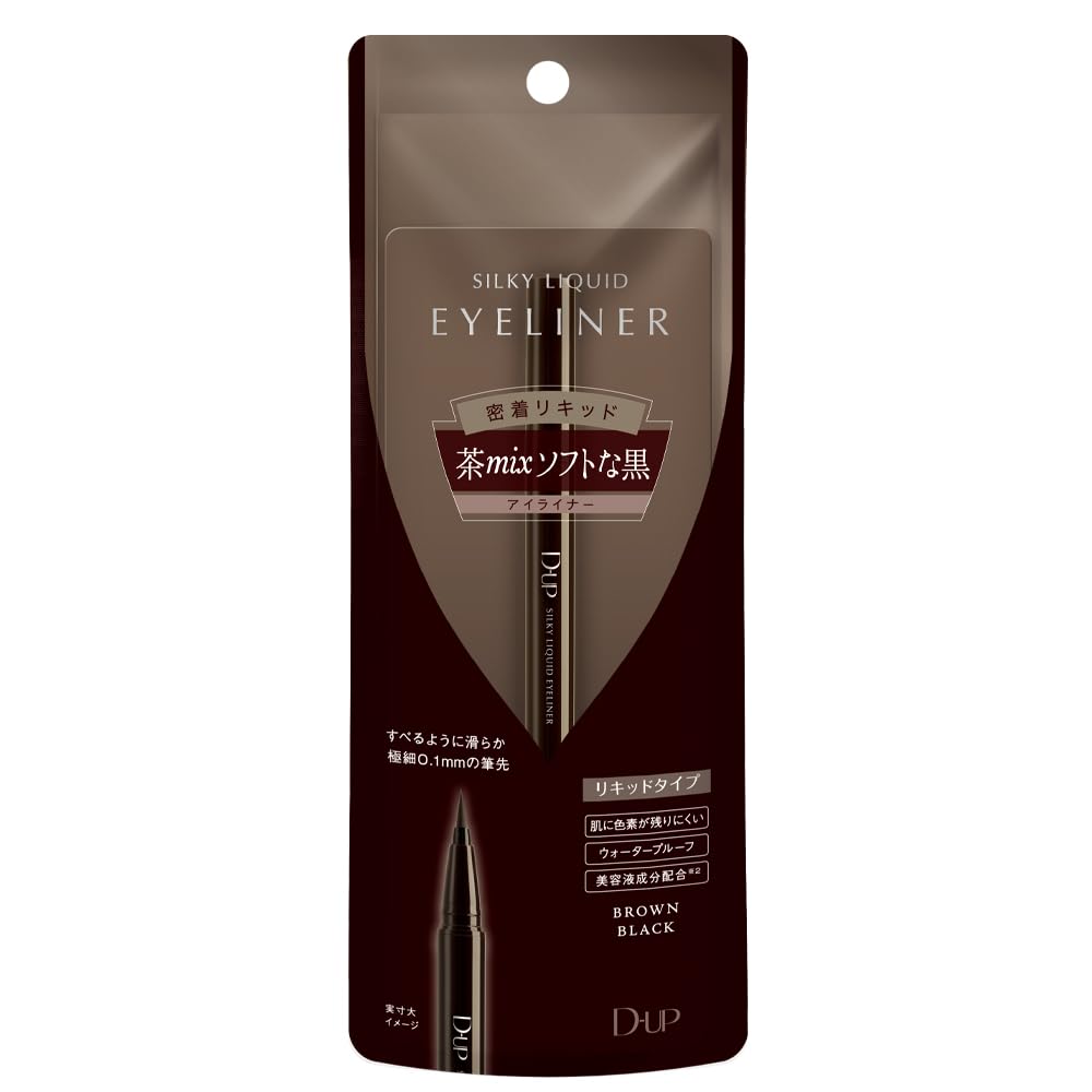 D-UP Silky Liquid Eyeliner, 0.1 mm Ultra-Fine Brush Tip, Waterproof Smudge-Resistant Liquid Eyeliner in 7 Shades, Made in Japan