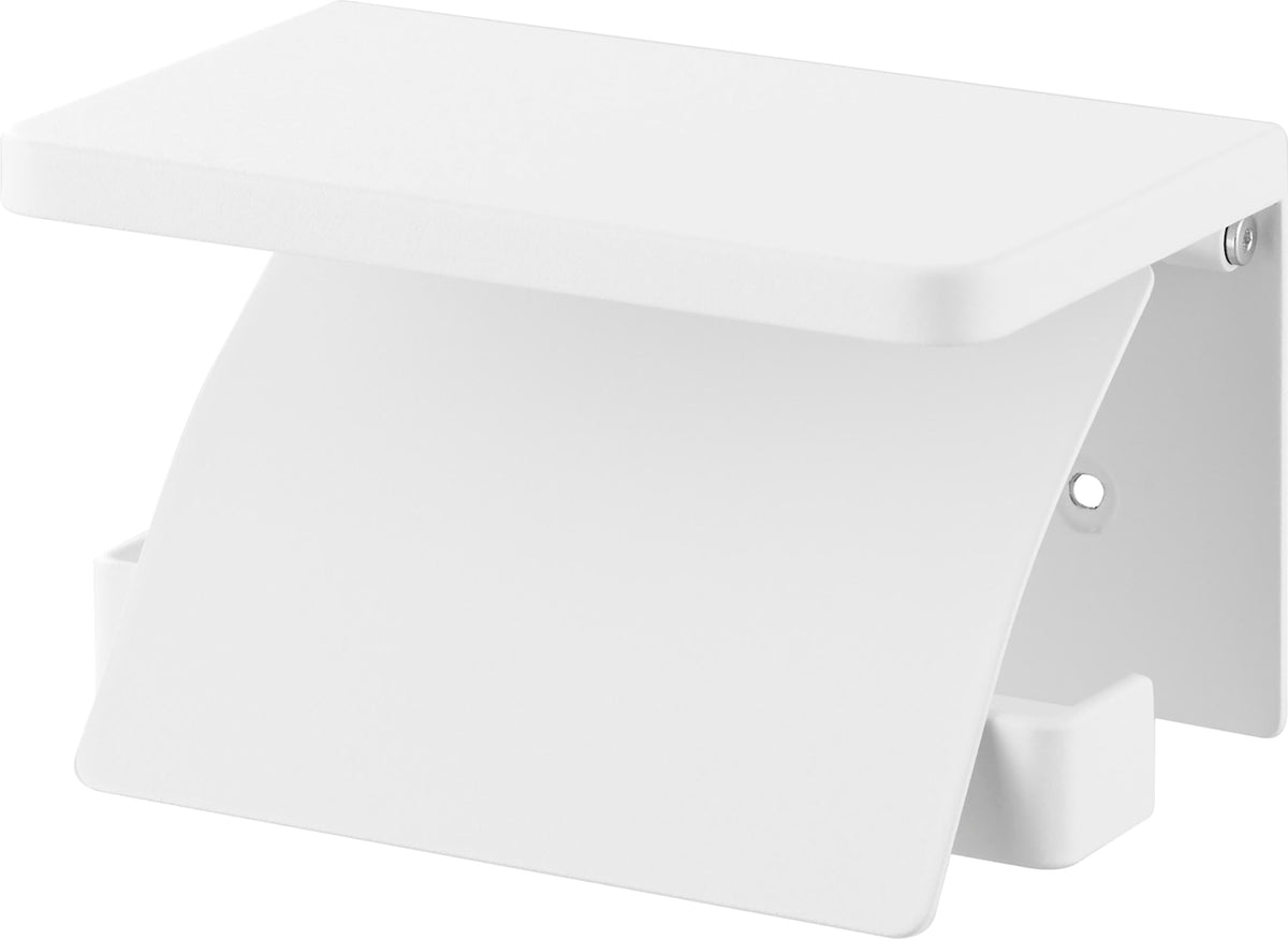 Yamazaki Tower Wall Toilet Paper Holder with Shelf, Steel Holder with Gypsum Board Pins and Wood Screws, Single 14 cm or Double 28.5 cm Wide, White or Black