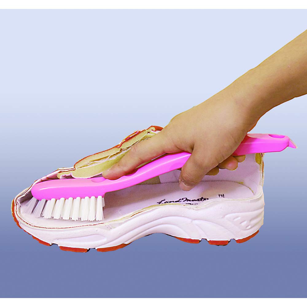Azuma TK Shoe Brush Set of 2 Colours, Pink and Blue Washing Brushes with Angled Bristles and Ridged Grip, 2.5 x 7.1 x 21 cm, Made in Japan