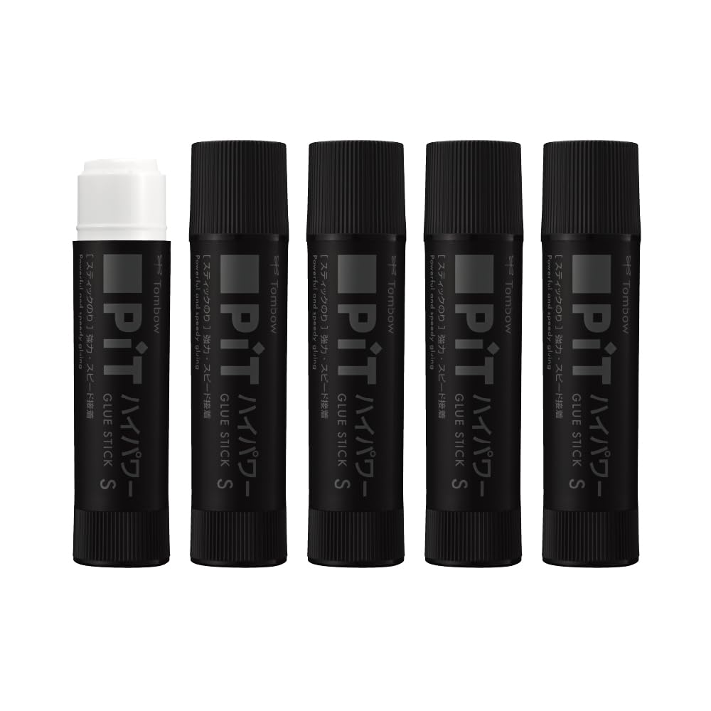 Tombow PiT Hi-Power Glue Stick S 10 g, Strong Fast-Bonding Stick Glue for Paper, Craft Paper and Envelopes, 20 x 87 mm and 20 g per Stick, White or Black Body, 5 or 10 Sticks