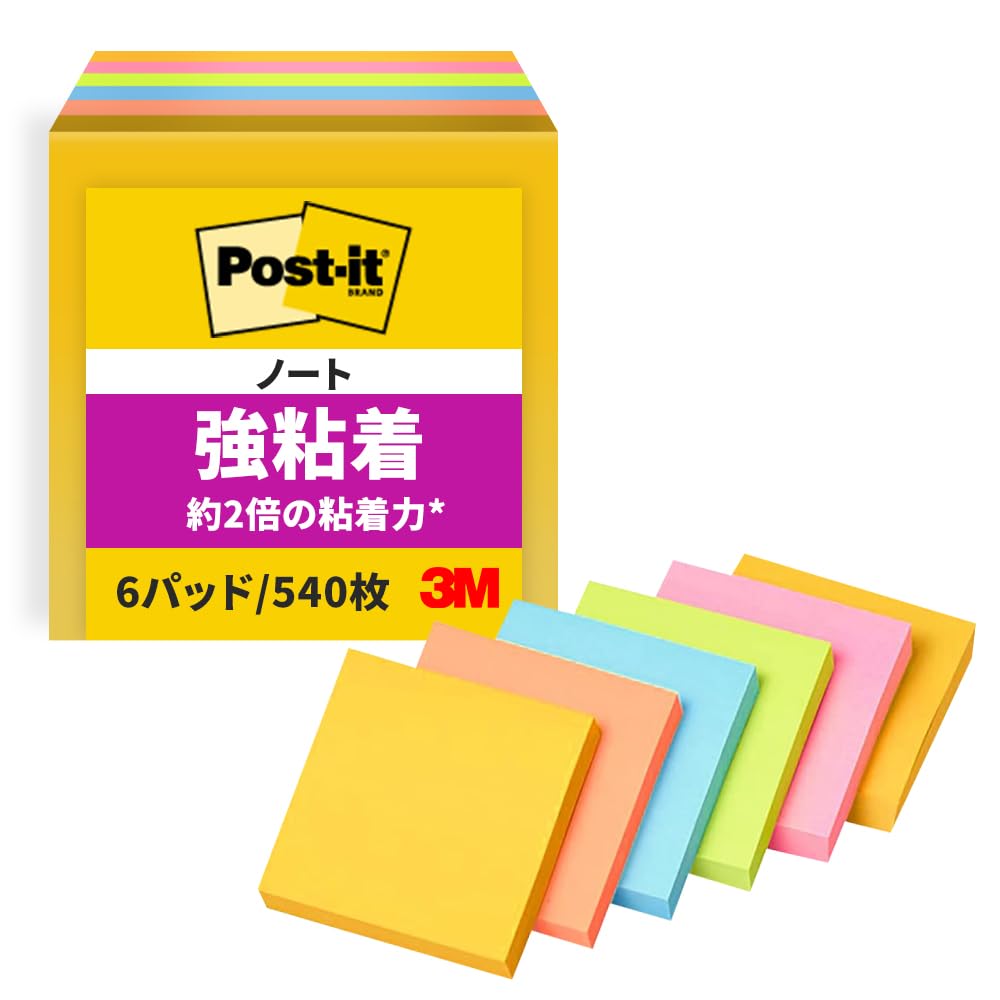 3M Post-it Strong Adhesive Sticky Notes 75 x 75 mm, 90 Sheets per Pad, Neon or Pastel Colours, Packs of 5, 6, 10, 20 or 40 Pads