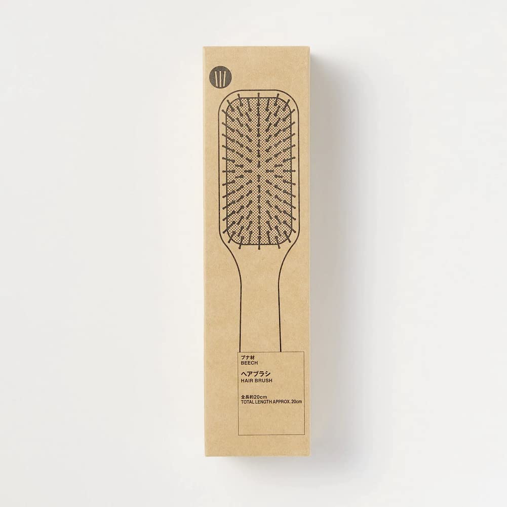MUJI Beech-Wood-Hair-Brush 20cm Natural-Rubber-Cushion Nylon-Pins Paddle