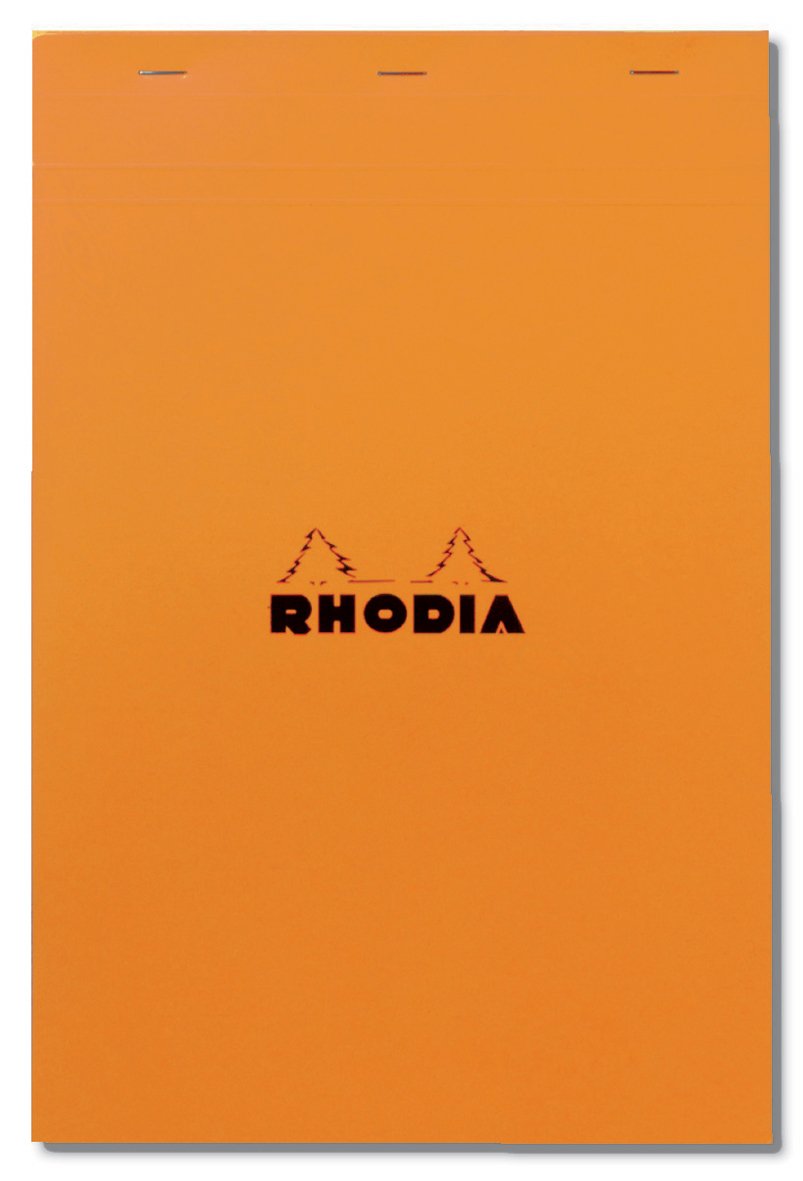 Rhodia Block Notepads, 80 Sheets with Water-Repellent Cover and Micro-Cut Perforation, Sizes No.10 to No.19 and A3+, Grid, Lined or Meeting Rule, Orange, Black or White, 1 to 5 Pads