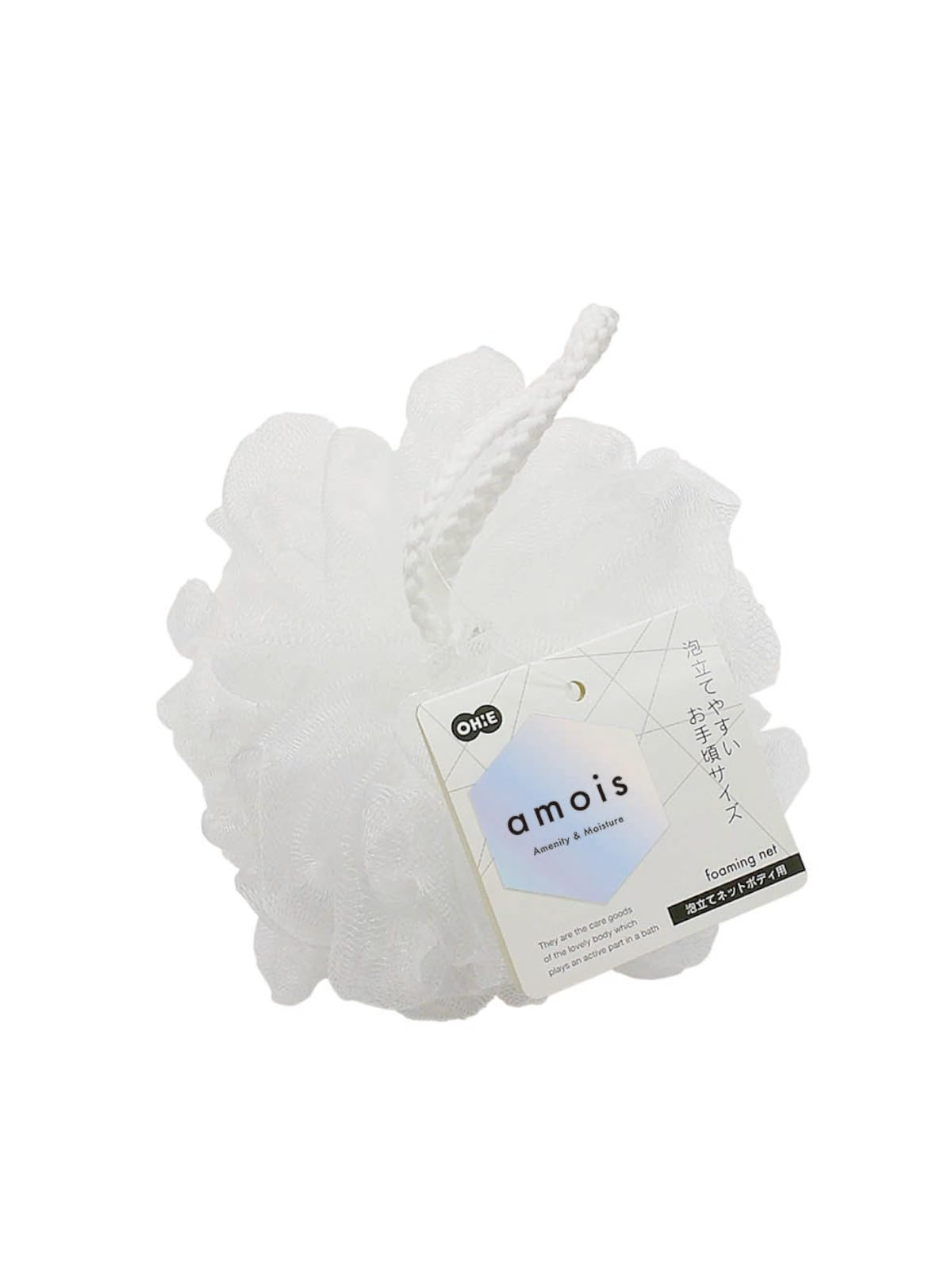 Ohe Amois Foaming Net for the Body, White Soap Foaming Bath Net with Hanging Cord, About 18 x 13 x 13 cm, Polyethylene and Polyester