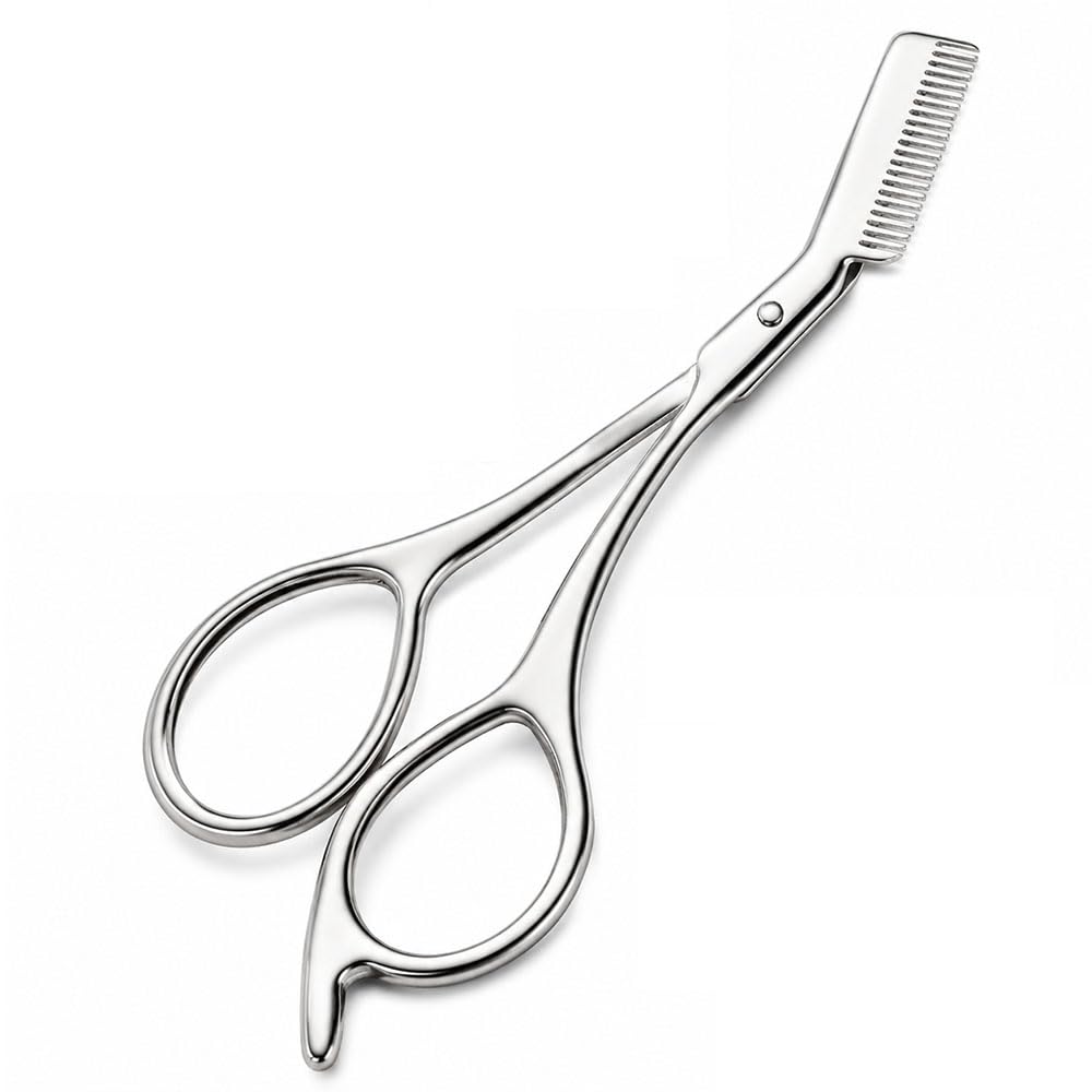 WANDEHO Eyebrow Scissors with 6 mm Extended Comb, Stainless Steel Brow Trimming Scissors and Comb in One for Beginners, Men and Women