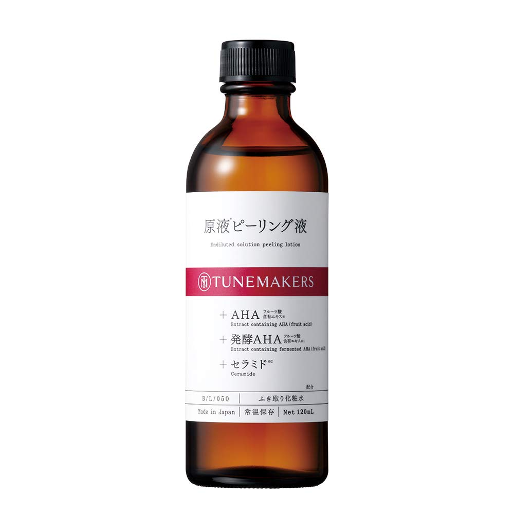 Tunemakers Undiluted Solution Peeling Lotion, Wipe-Off Toner with AHA Fruit Extracts and Ceramide, Alcohol-Free, 120 mL