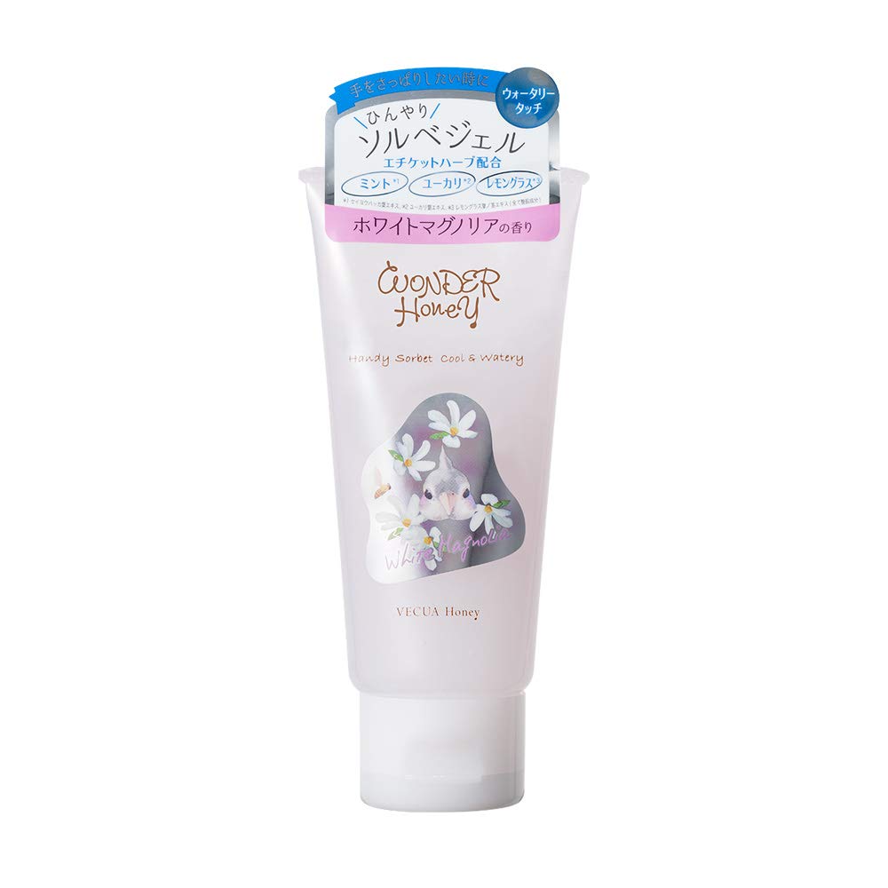 Cool and Watery Hand Sorbet Gel Cream, Cooling Hand Cream with Honey, Royal Jelly and Propolis and Etiquette Herbs of Mint, Eucalyptus and Lemongrass, White Magnolia Scent, 50 g Tube