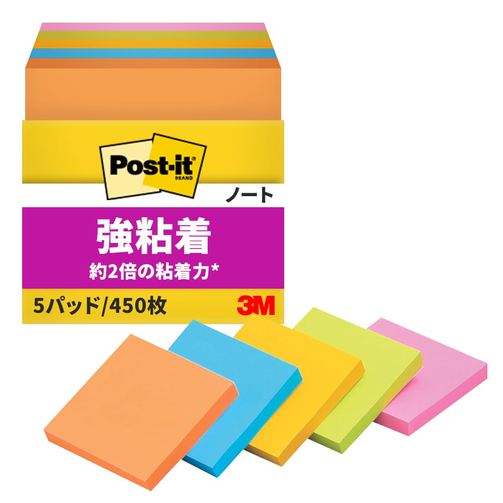 3M Post-it Strong Adhesive Sticky Notes 75 x 75 mm, 90 Sheets per Pad, Neon or Pastel Colours, Packs of 5, 6, 10, 20 or 40 Pads