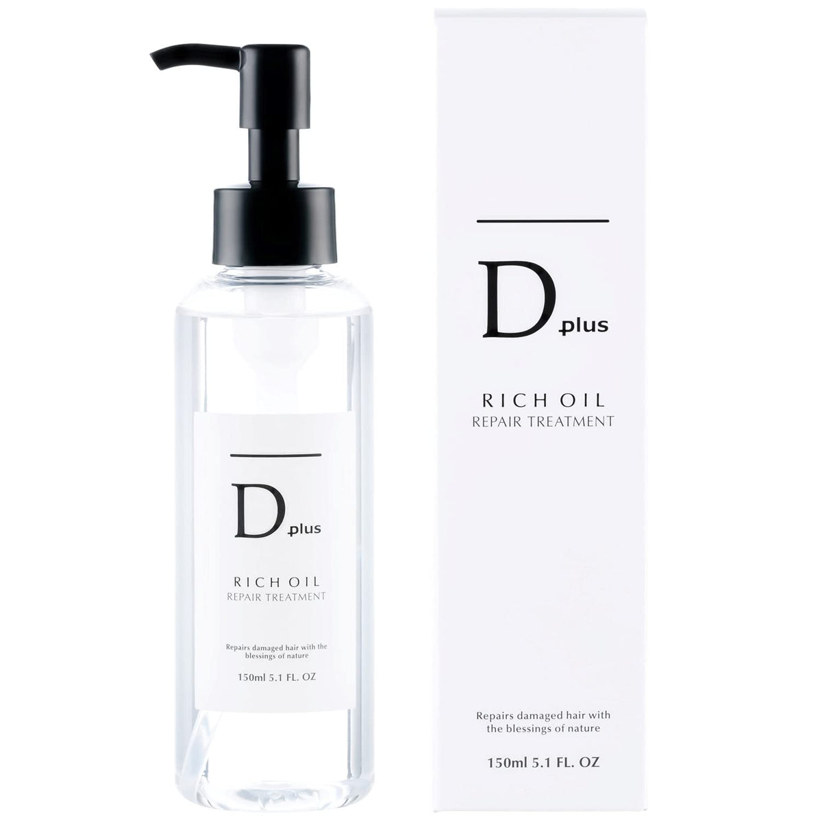 D Plus Rich Oil Repair Treatment 150 mL, Leave-In Hair Oil Treatment with Argan Oil, Shea Butter and Plant Extracts, Floral Scent, Made in Japan