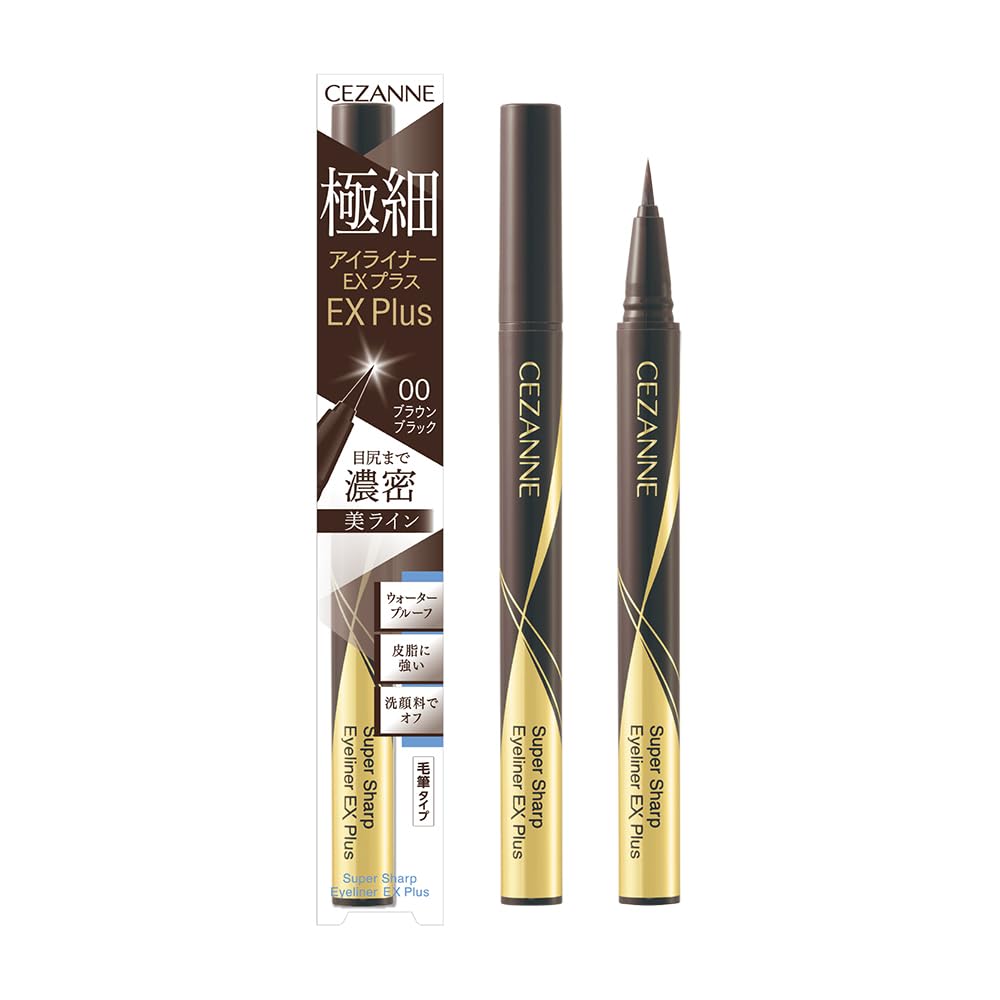 Cezanne Super Sharp Eyeliner EX Plus, 0.1 mm Ultra-Fine Brush Waterproof Liquid Eyeliner, Shade 00 Brown Black, Matte Finish, 0.4 mL