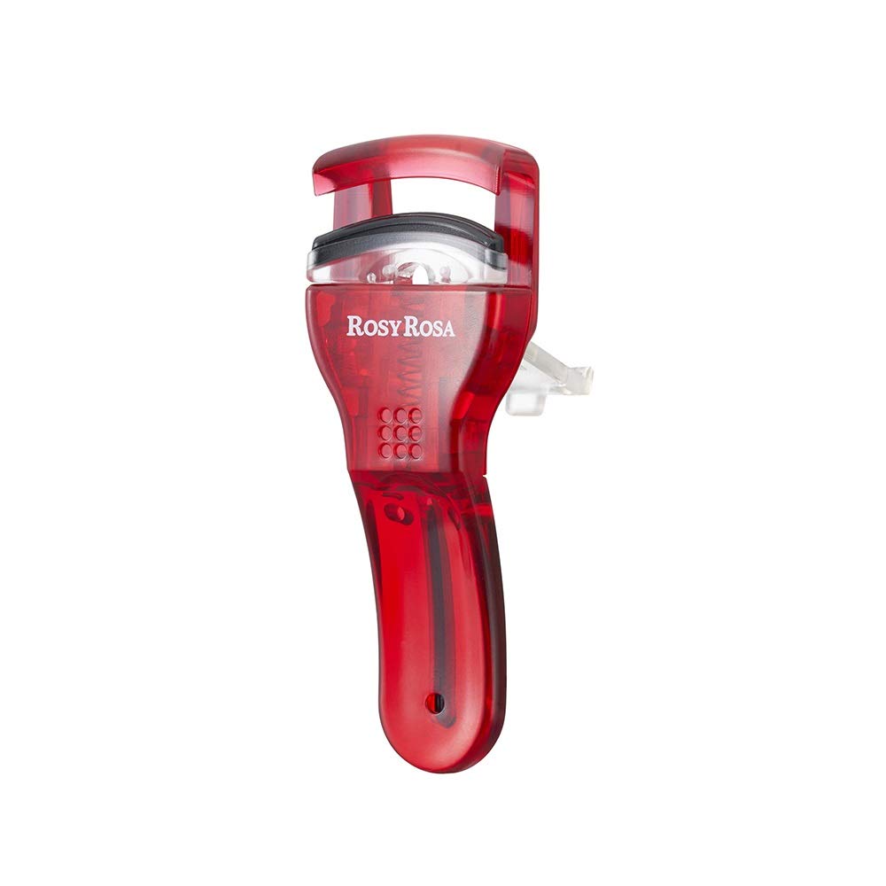 Rosy Rosa Slim Eyelash Curler, Compact Red Eyelash Curler with Stepped Silicone Pad and Built-In Spare Pad, Gentle 35.8R Curve