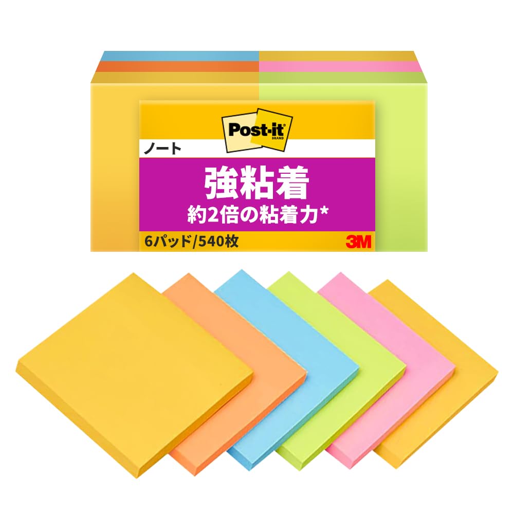 3M Post-it Strong Adhesive Sticky Notes 50 x 50 mm, 90 Sheets per Pad, Neon or Pastel Colours, Packs of 5, 6, 10 or 20 Pads