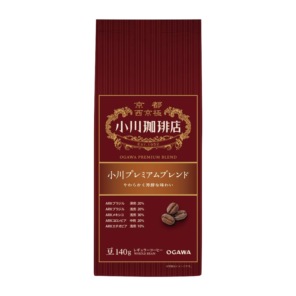 Ogawa Coffee Shop Premium Blend Whole Bean Coffee 140 g, Soft and Mellow Blend of Brazil, Mexico, Colombia and Ethiopia Beans